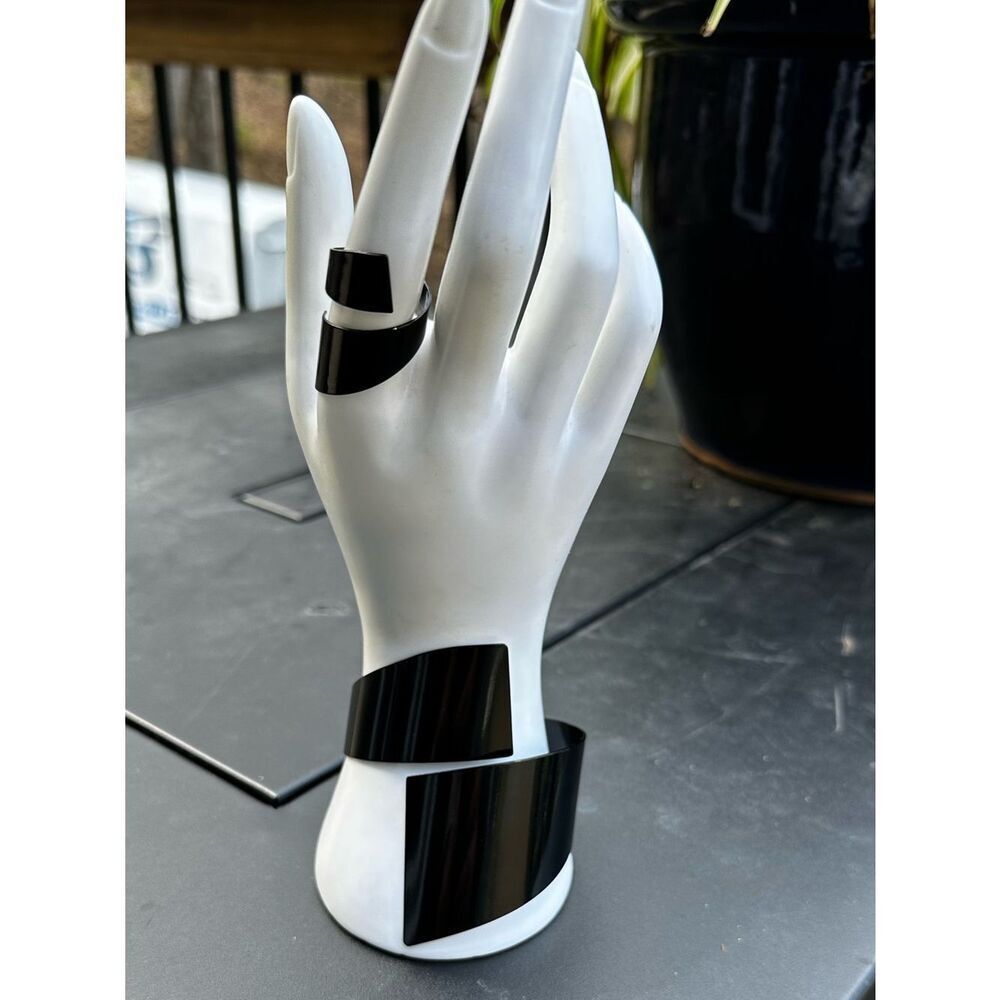 Modern Black Resin Bracelet and Ring Set